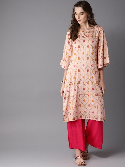 

Moda Rapido Women Peach-Coloured & Golden Printed Straight Kurta