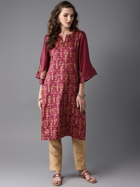

Moda Rapido Women Magenta & Golden Printed Straight Kurta