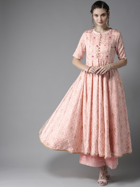 

Moda Rapido Women Peach-Coloured & Golden Printed Anarkali Kurta