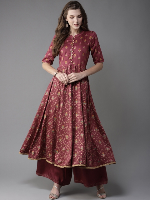 

Moda Rapido Women Maroon & Golden Printed Kurta with Palazzos