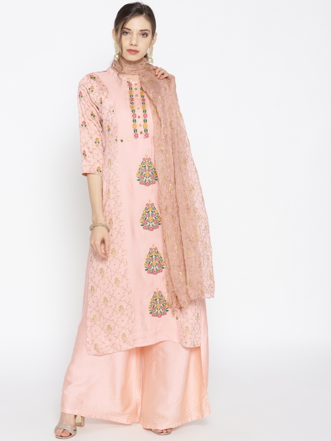 

Moda Rapido Women Peach-Coloured & Golden Printed Kurta with Palazzos & Dupatta