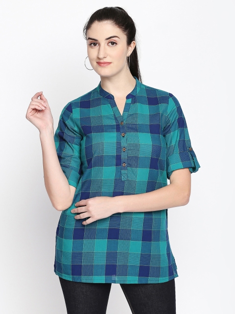 

AKKRITI BY PANTALOONS Blue & Green Checked Tunic