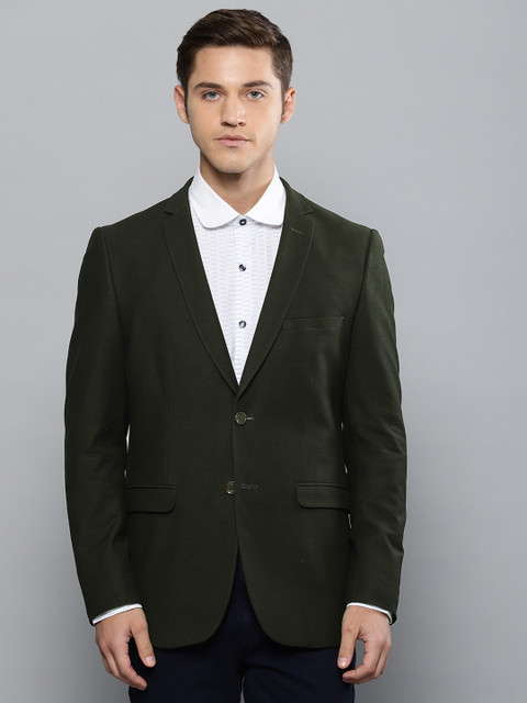 

Louis Philippe Sport Men Olive Green Self-Design Slim Fit Single-Breasted Blazer