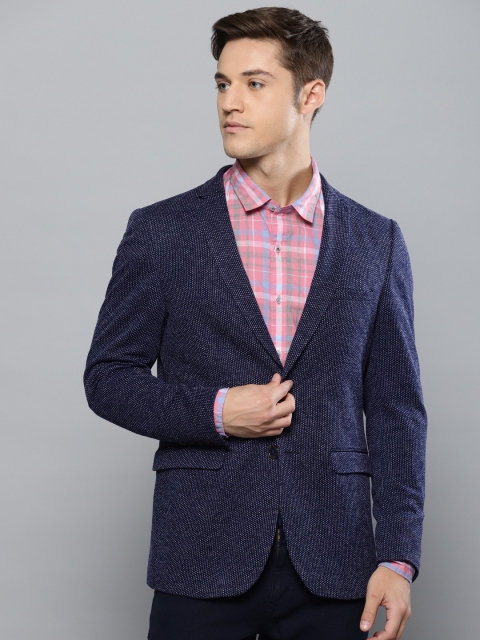 

Louis Philippe Sport Men Navy Blue & White Self-Design Slim Fit Single-Breasted Blazer