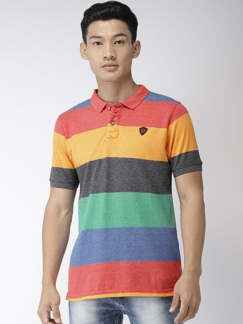 

Flying Machine Men Multicoloured Striped Polo Collar T-shirt, Multi