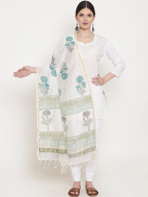 

Kalakari India White & Blue Handblock Print Dupatta