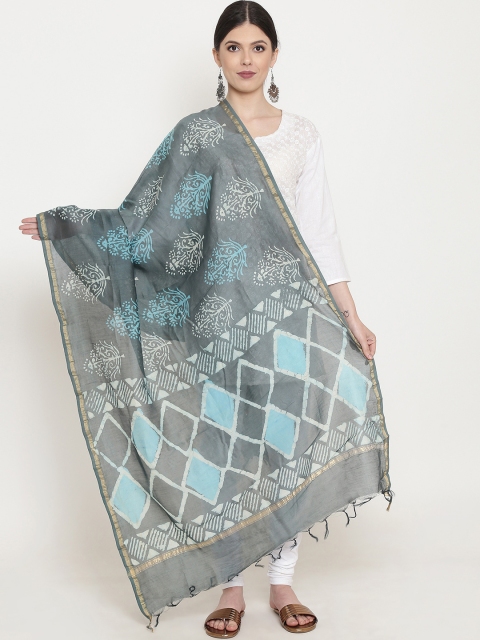

Kalakari India Grey & White Handblock Print Dupatta