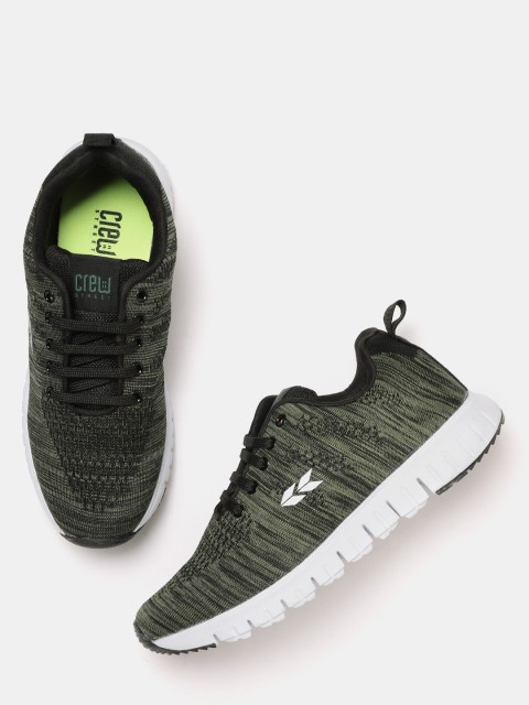 

Crew STREET Men Olive Green & Black Self-Striped Walking Shoes