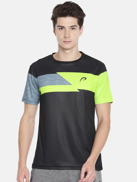 

Proline Active Men Black & Fluorescent Green Colourblocked Round Neck T-shirt