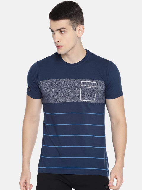 

Proline Active Men Navy Blue Striped Round Neck Pure Cotton T-shirt