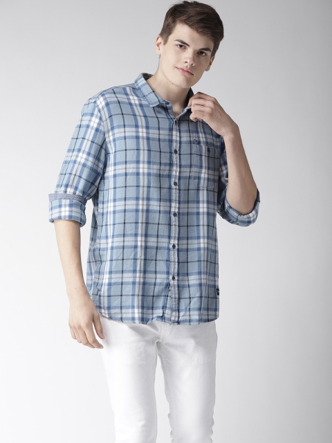 

Flying Machine Men Blue & White Regular Fit Checked Casual Shirt