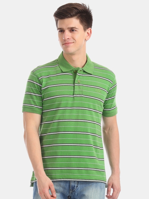 

Flying Machine Men Green Striped Polo Collar T-shirt