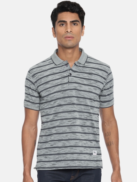 

Sports52 wear Men Grey Striped Polo Collar T-shirt