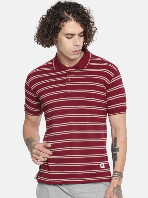 

Sports52 wear Men Maroon & Beige Striped Polo Collar T-shirt