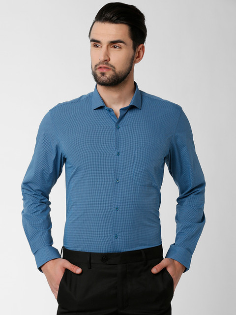 

Peter England Men Blue Regular Fit Checked Formal Shirt