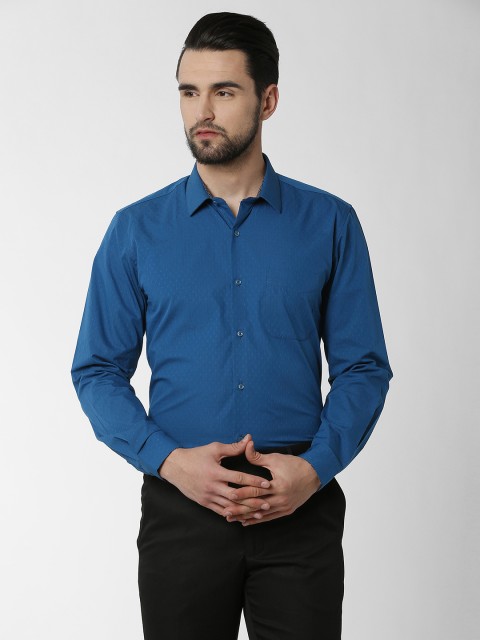

Peter England Men Blue Slim Fit Self Design Formal Shirt