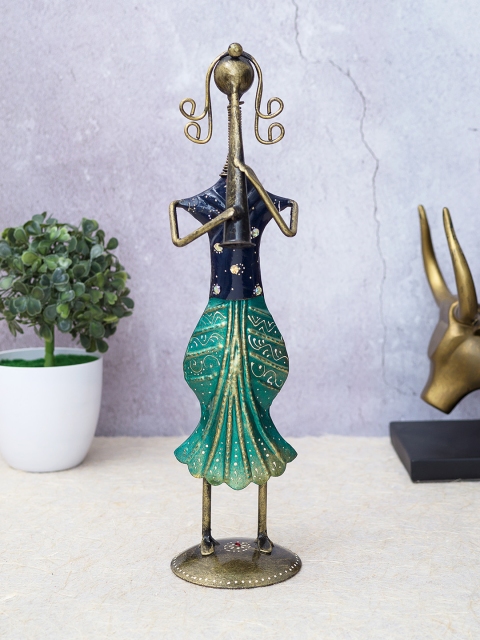 

Golden Peacock Multicoloured Handcrafted Lady Mucisian Showpiece, Multi