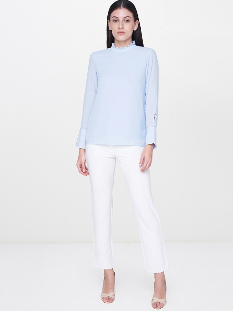 

AND Women Blue Solid Top
