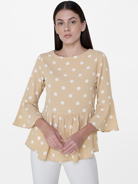 

AND Women Beige & White Printed A-Line Top