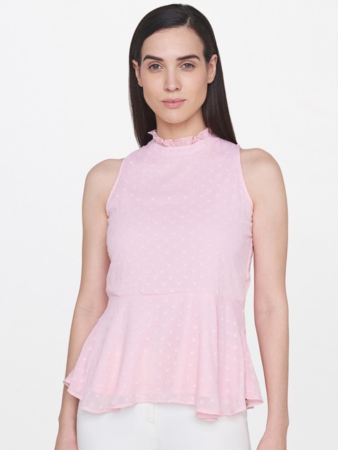 

AND Women Pink Self Design Peplum Top