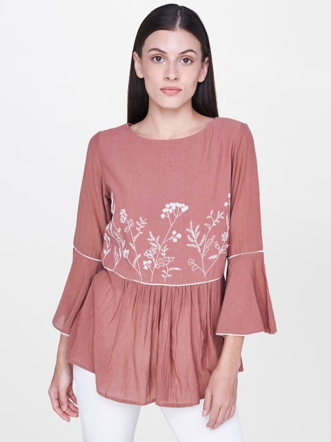 

AND Women Pink Embroidered Top