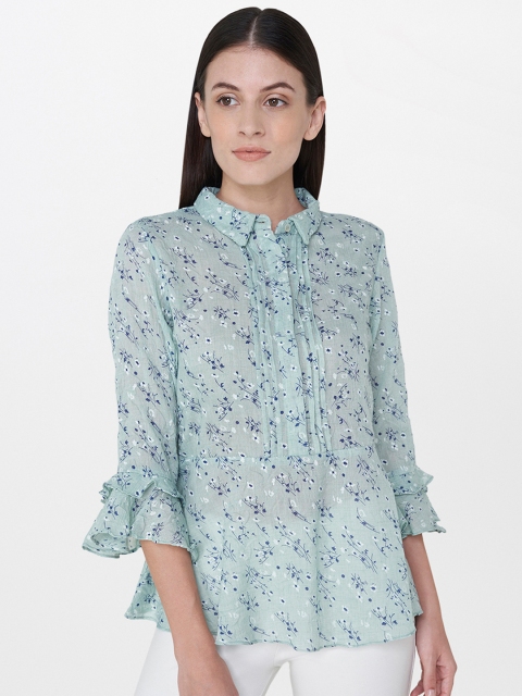 

AND Women Green Printed A-line Pure Cotton Top