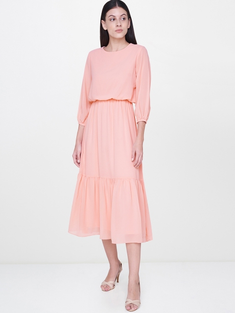 

AND Women Pink Solid Fit and Flare Dress