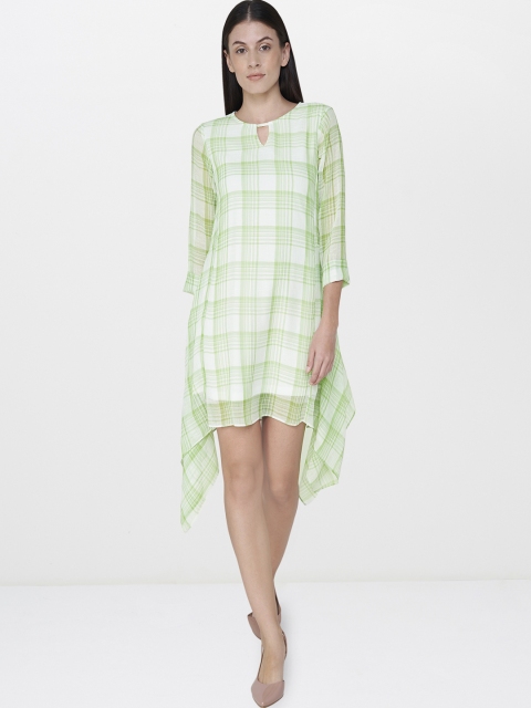 

AND Women Green Checked A-Line Dress