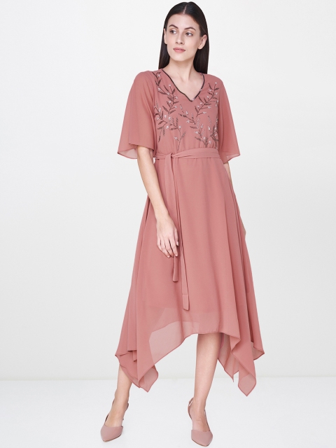 

AND Women Pink Solid Fit and Flare Dress