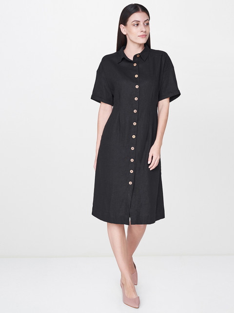 

AND Women Black Solid A-Line Dress