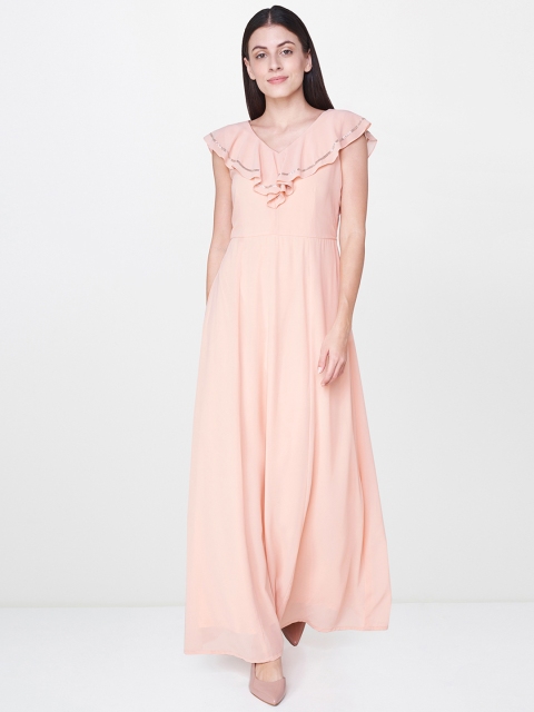 

AND Women Peach-Coloured Solid Maxi Dress