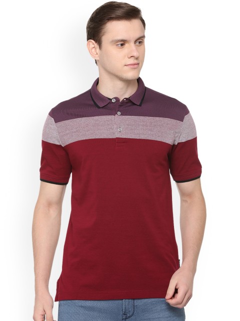 

Van Heusen Men Maroon Striped Polo Collar T-shirt