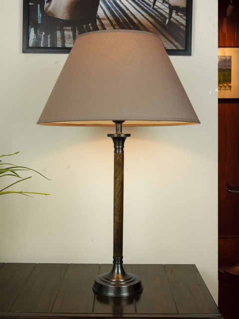 

THE LIGHT STORE Brown & Grey Solid Bedside Table Lamp with Shade