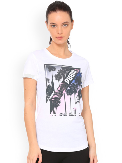 

Puma Women White Printed Round Neck T-shirt