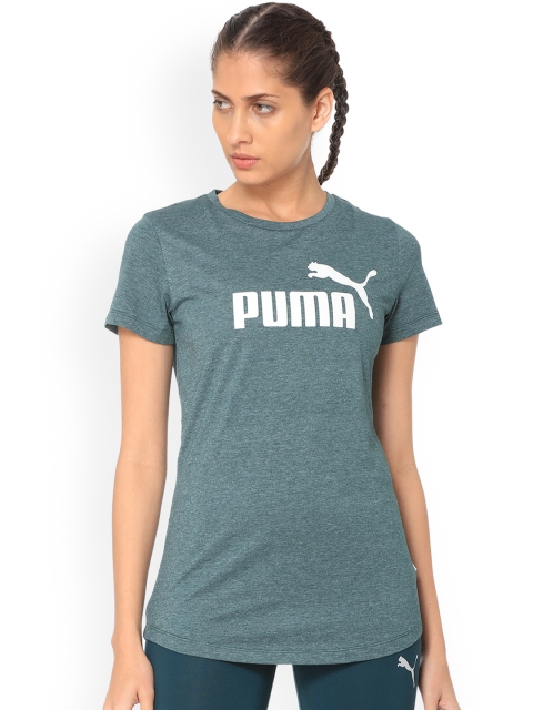 

Puma Women Green Printed Round Neck ESS Logo Heather T-shirt