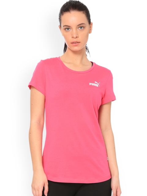 

Puma Women Pink Solid Round Neck ESS T-shirt