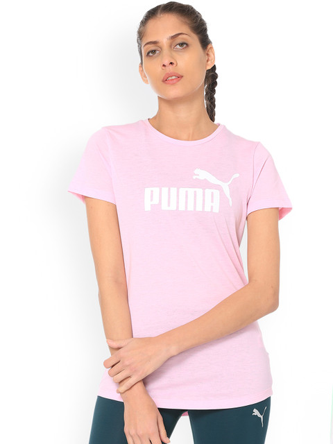 

Puma Women Pink Printed Round Neck ESS Logo Heather T-shirt