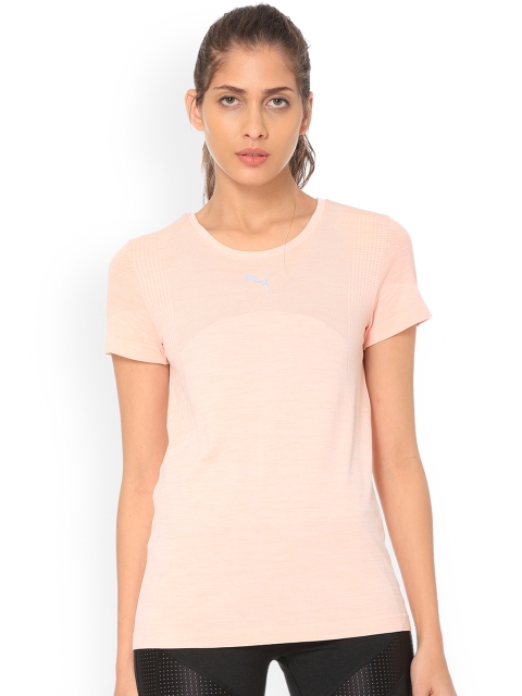 

Puma Women Peach-Coloured Solid Round Neck evoKNIT Core Seamless T-shirt