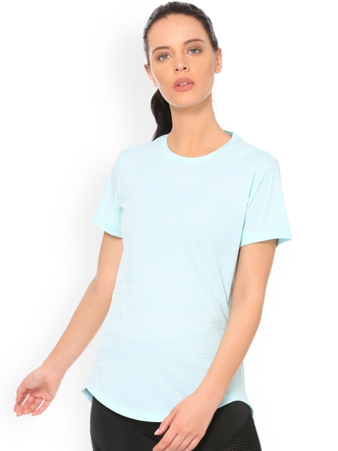 

Puma Women Green Solid Round Neck T-shirt