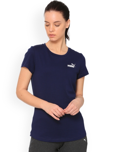 

Puma Women Navy Blue Solid Round Neck ESS T-shirt