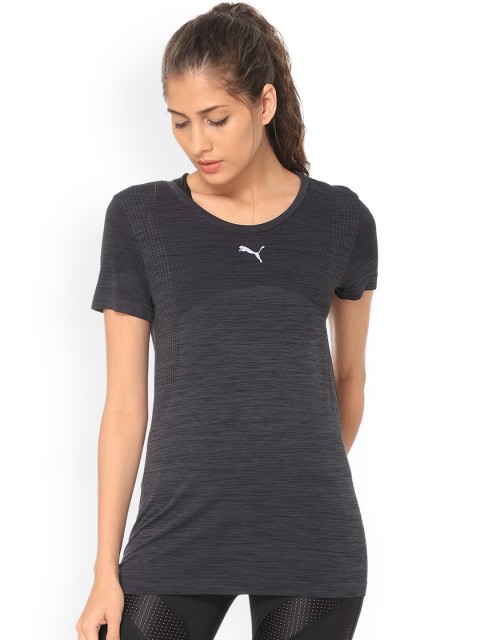 

Puma Women Black Solid Round Neck evoKNIT Core Seamless T-shirt