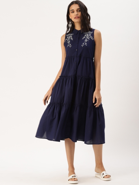 

DressBerry Women Navy Blue Solid A-Line Dress