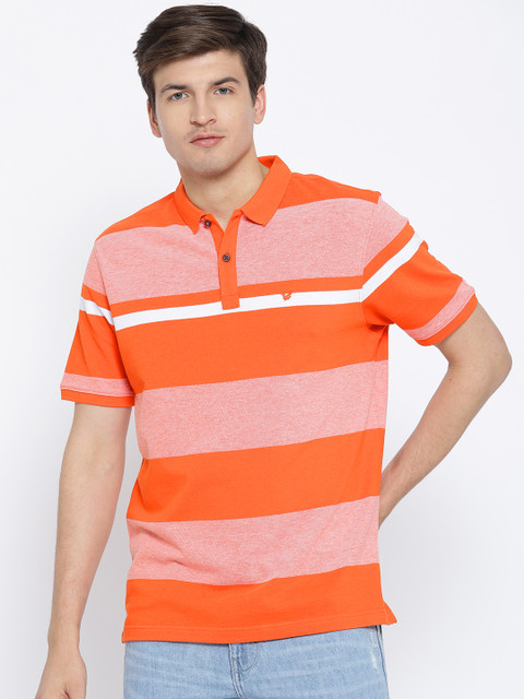

Blackberrys Men Orange Striped Polo Collar T-shirt