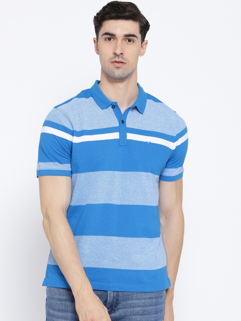 

Blackberrys Men Blue & White Striped Polo Collar T-shirt