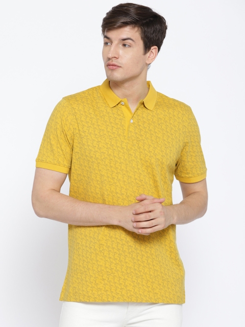 

Blackberrys Men Mustard Yellow & Navy Printed Polo Collar T-shirt