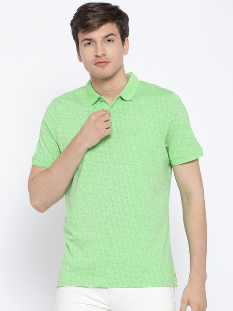 

Blackberrys Men Green Grey Printed Polo Collar T-shirt