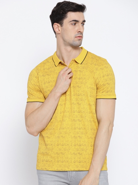 

Blackberrys Men Mustard Yellow & Grey Printed Polo Collar T-shirt