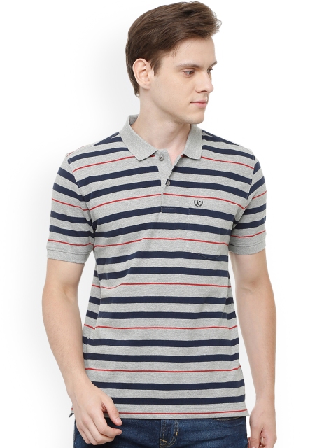 

Van Heusen Sport Men Grey Striped Polo Collar T-shirt