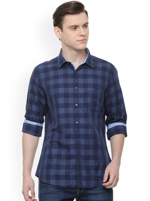 

Van Heusen Sport Men Navy Blue Slim Fit Checked Casual Shirt