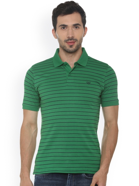

Van Heusen Sport Men Green Striped Polo Collar T-shirt